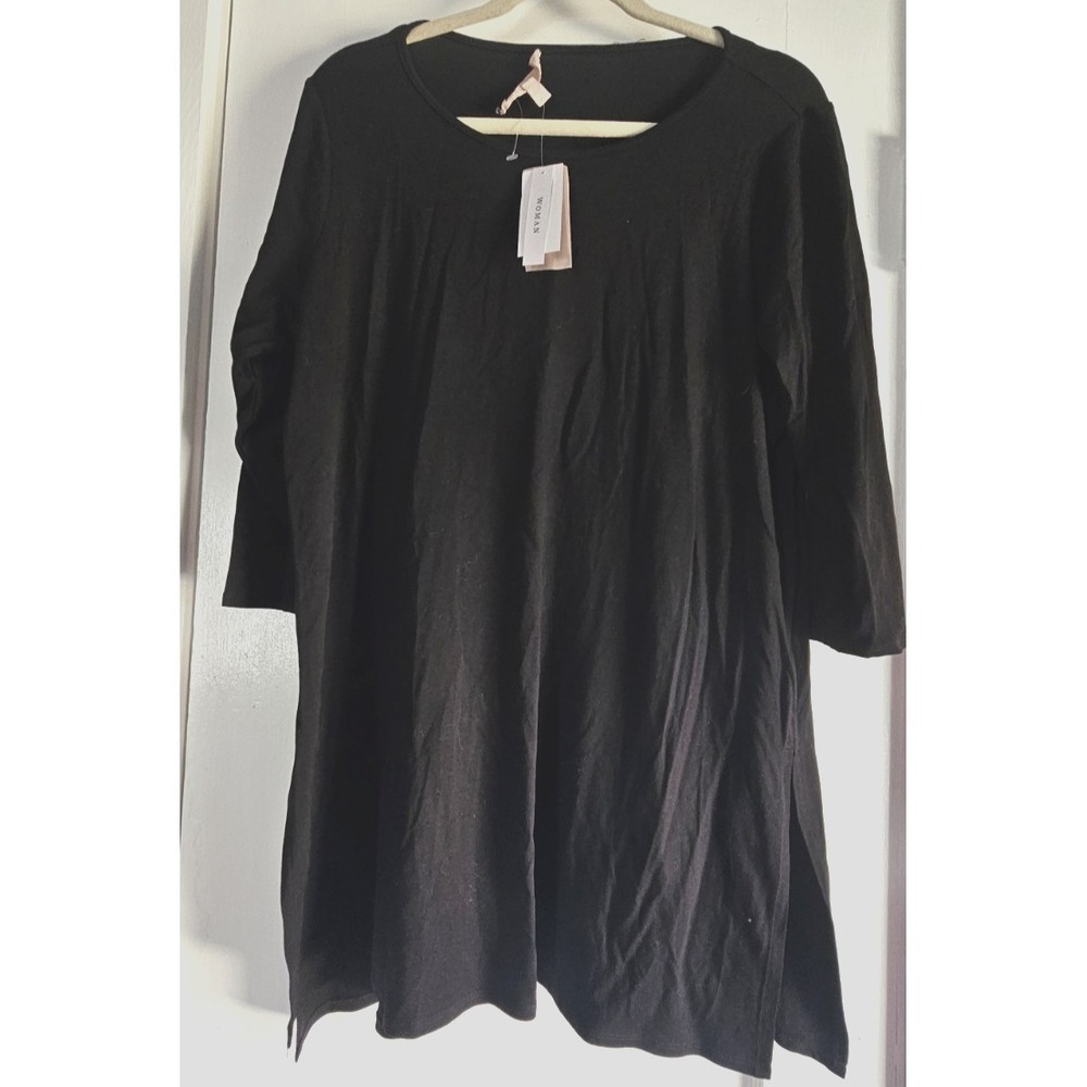 NWT Philosophy cut & sew knit top high slits 3/4 sleeves blouse womans 1X black